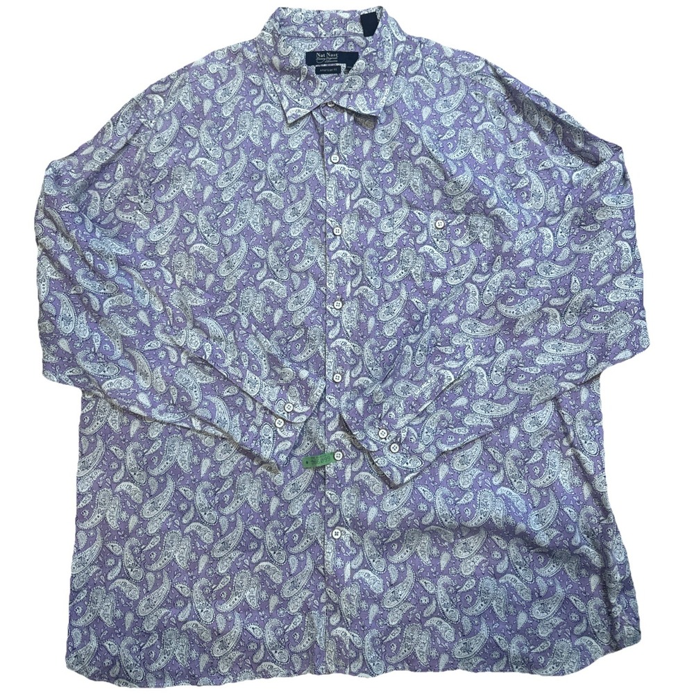Nat Nast Button Up Mens XXL Purple Haze Linen Paisley Long Sleeve Lux Originals
